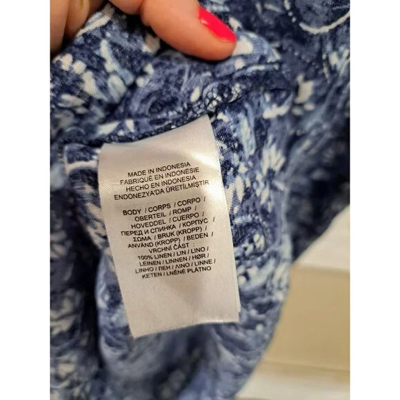 Lauren Ralph Lauren Linen Floral Shirtdress Tie Waist Blue Plus Size 14 Women's - Picture 8 of 12